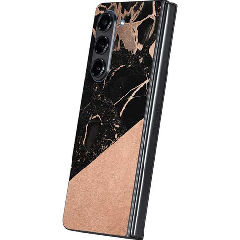 Black and Rose Gold Marble Split Galaxy Z Fold5 5G Skin